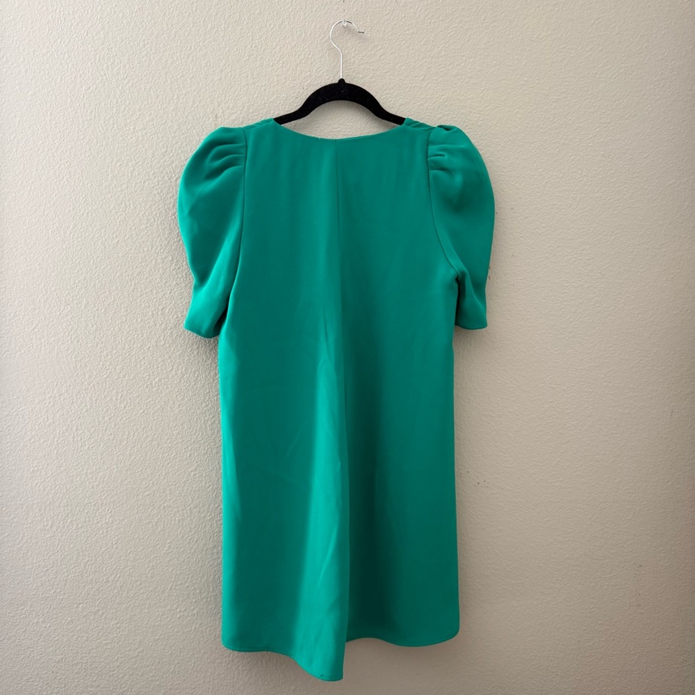 Zara Green Short Puff-Sleeve V-Neck Mini Dress - Picture 3 of 4